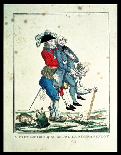 The Game Must End Soon, a Peasant Carrying a Clergyman and a Nobleman, 1789 by French School